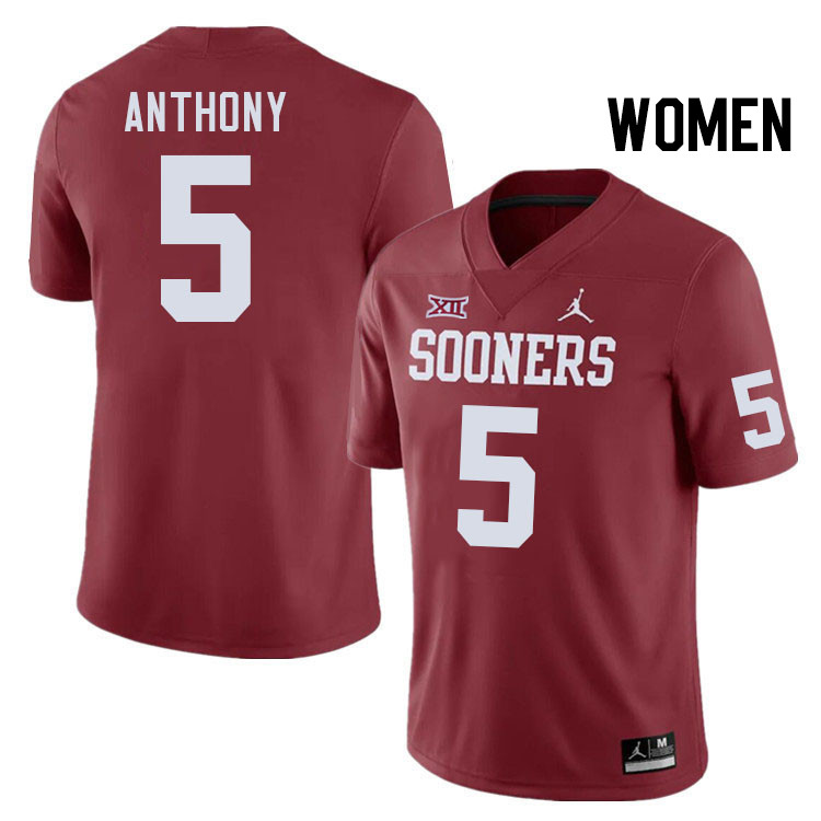 Women #5 Andrel Anthony Oklahoma Sooners College Football Jerseys Stitched-Crimson